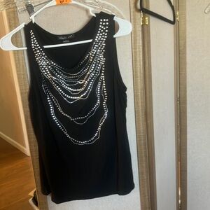FINAL MARKDOWN August silk Black Sleeveless Top with Silver Accents large